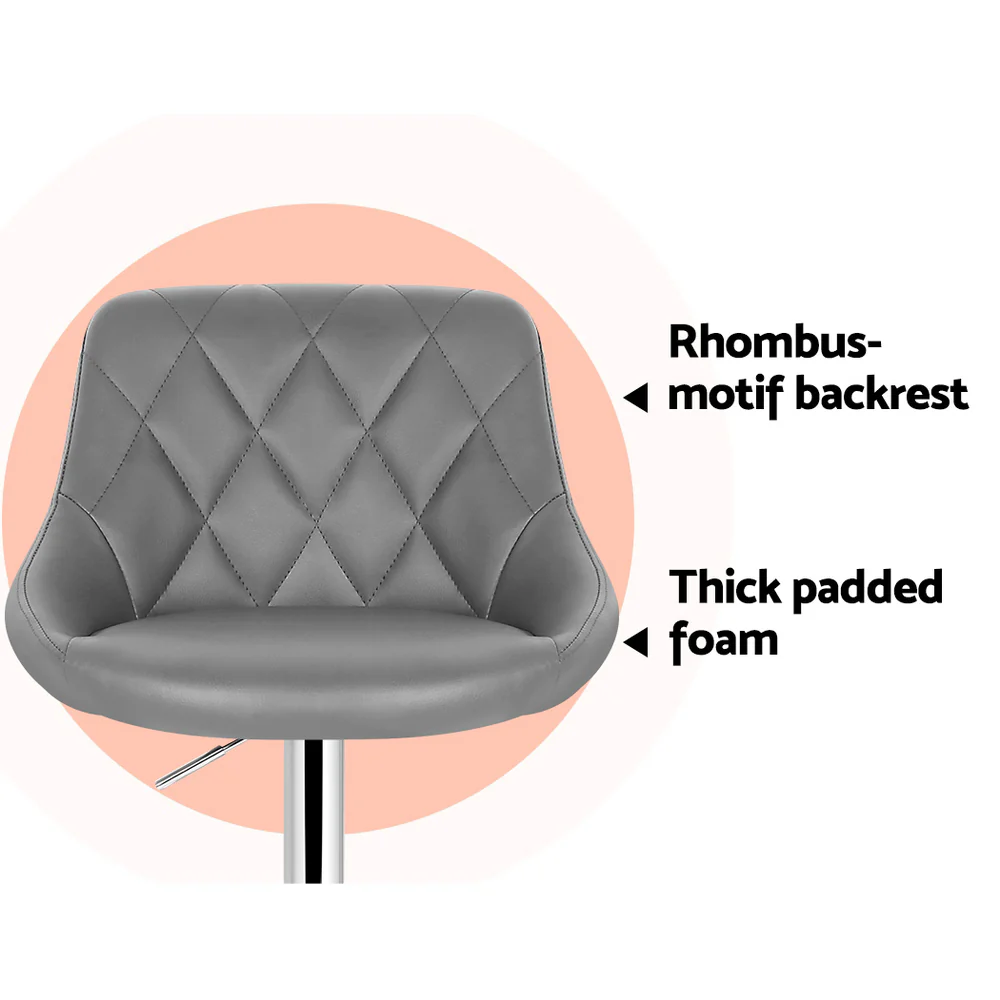 Artiss 2x Bar Stools Leather Padded Gas Lift Grey - Image 5