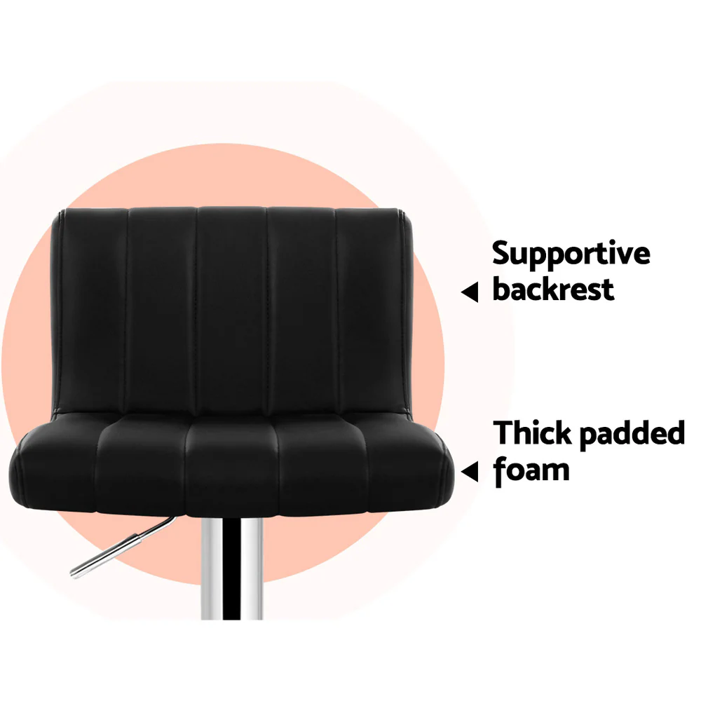 Artiss 2x Bar Stools Gas Lift Leather Chairs Black - Image 5