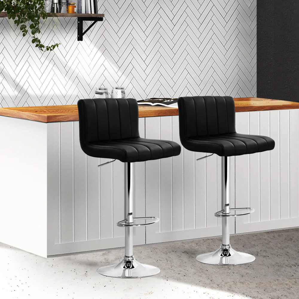 Artiss 2x Bar Stools Gas Lift Leather Chairs Black - Image 8