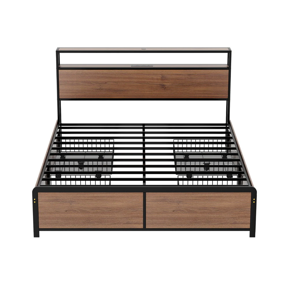 Artiss Metal Bed Frame Double Size LED Storage Headboard USB Charge 4 Drawers - Image 4