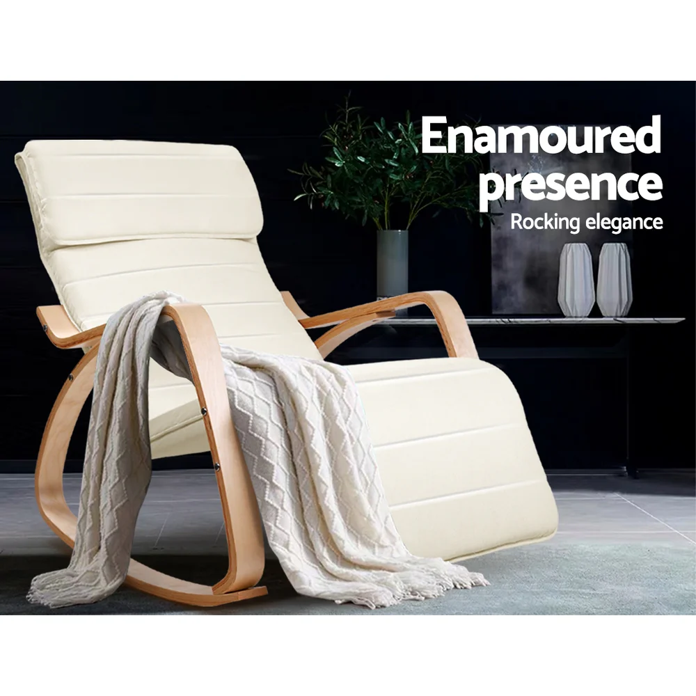 Artiss Rocking Armchair Bentwood Frame With Footrest Beige Afton - Image 3