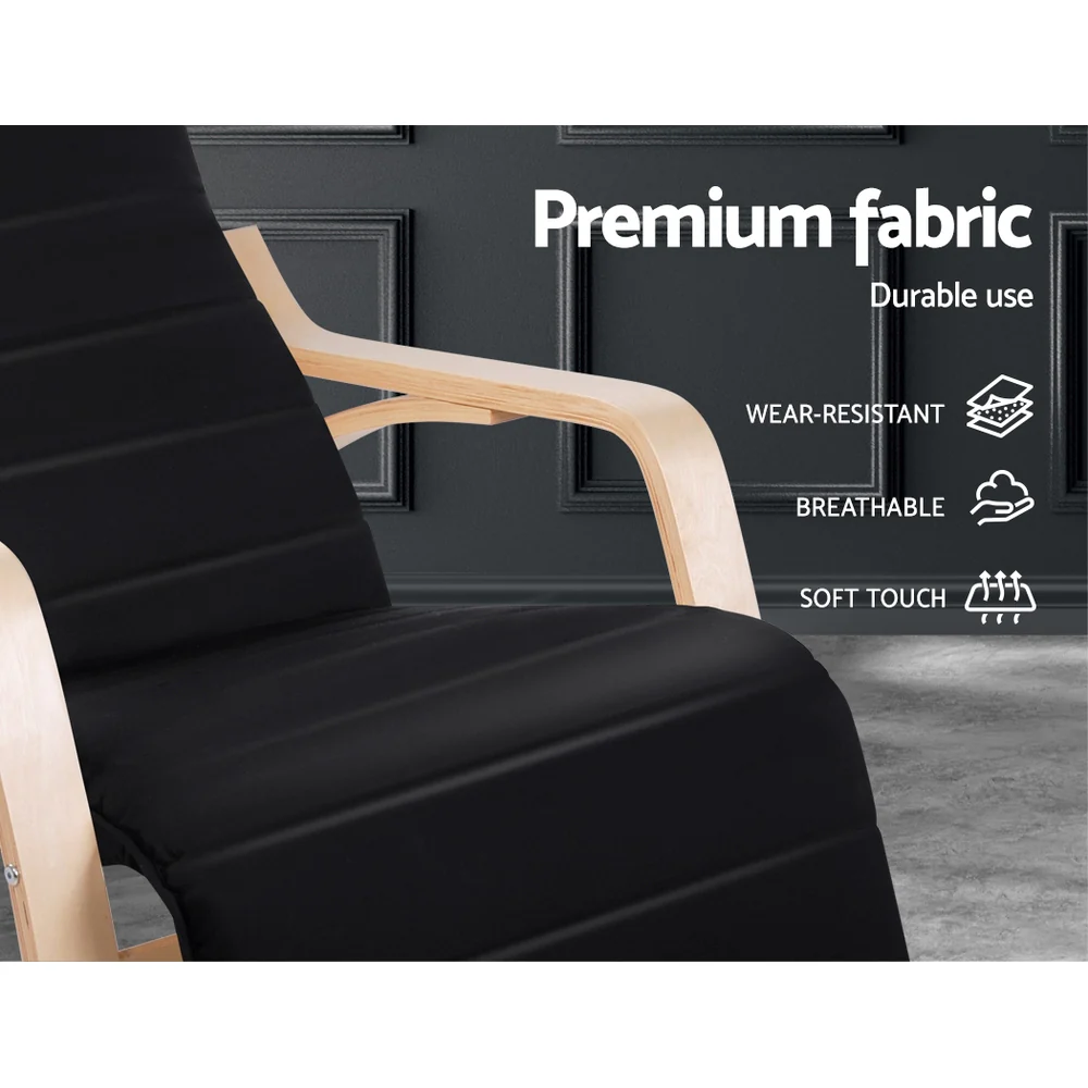 Artiss Rocking Armchair Bentwood Frame With Footrest Black Afton - Image 6