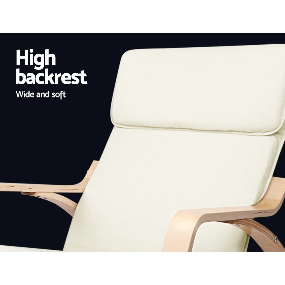 Artiss Rocking Armchair Bentwood Frame With Foot Stool Beige - Image 4