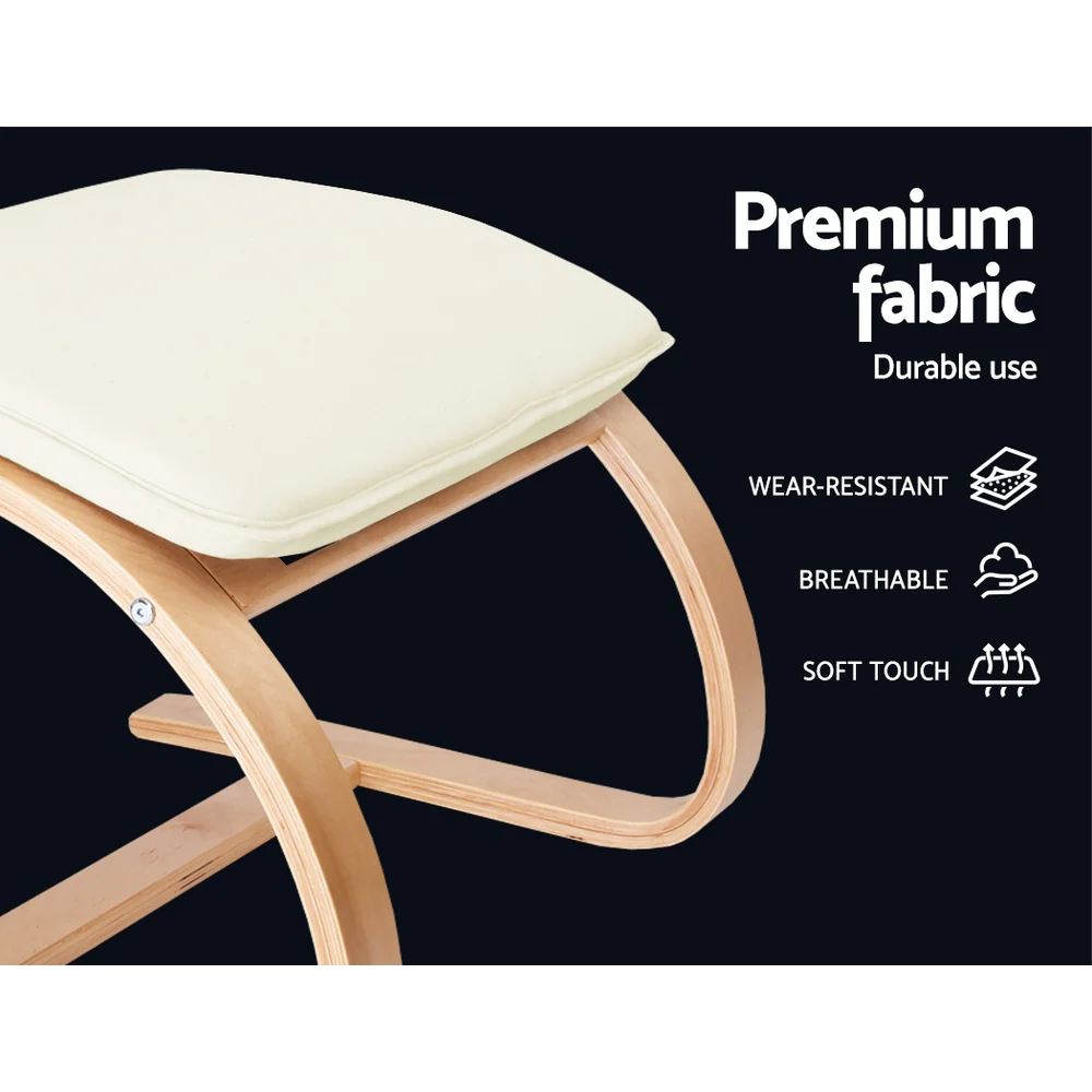 Artiss Rocking Armchair Bentwood Frame With Foot Stool Beige - Image 5