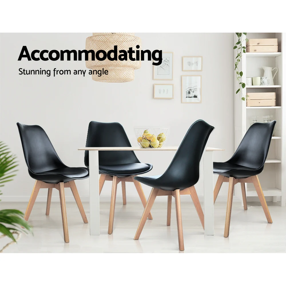 Artiss Dining Chairs Set of 4 Leather Plastic DSW Replica Wooden Black - Image 4