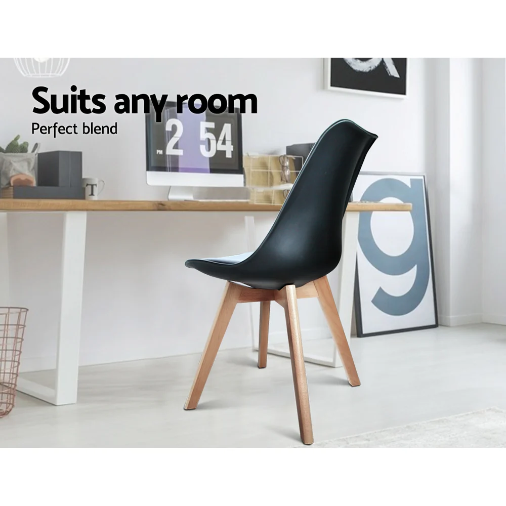 Artiss Dining Chairs Set of 4 Leather Plastic DSW Replica Wooden Black - Image 6